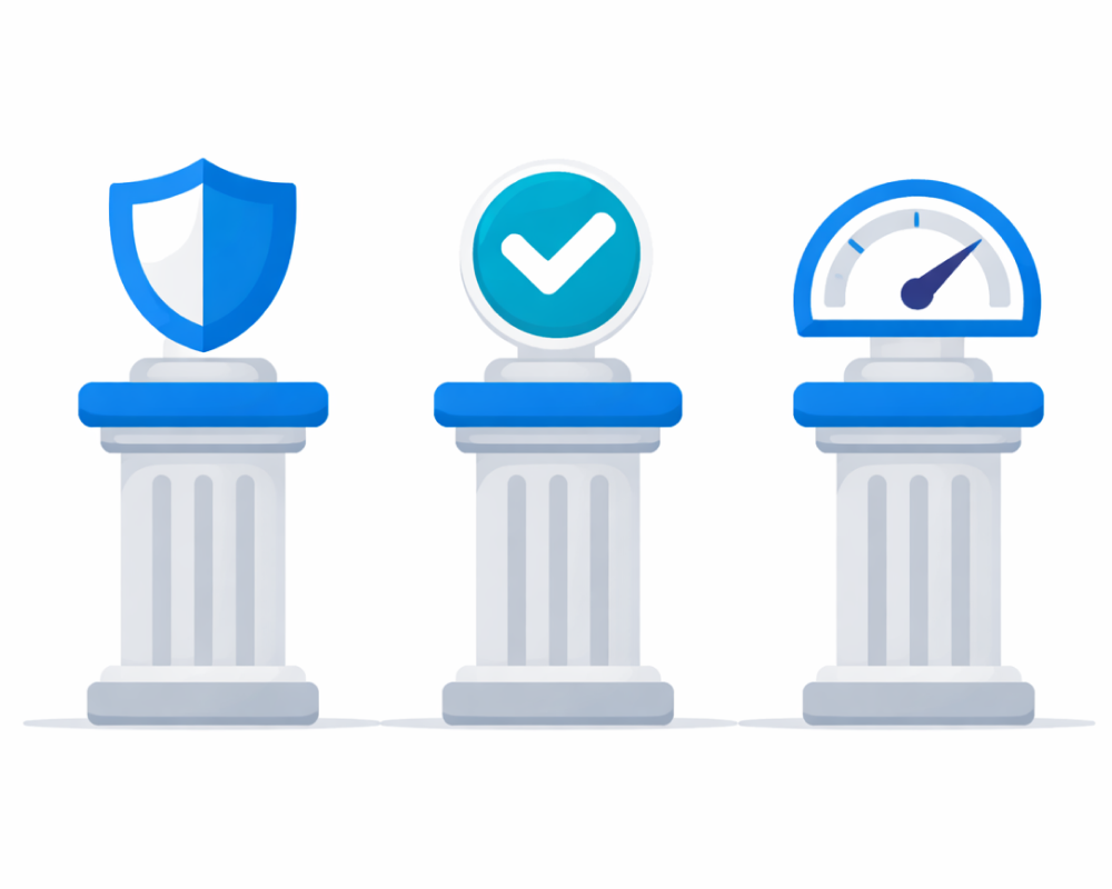 Three pillars: Privacy, Correctness, and Performance